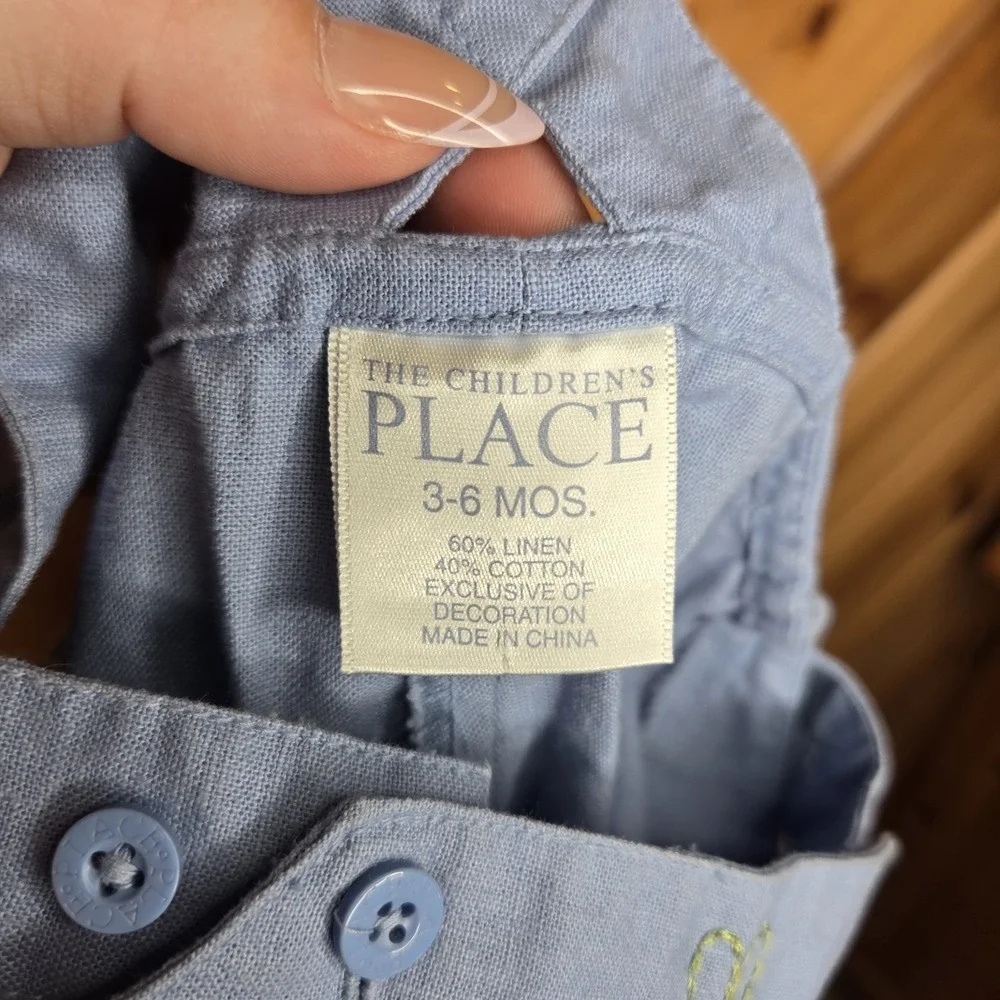 The Children's Place Linen Blend Bunny Blue Overalls Sz 3-6‎ Months